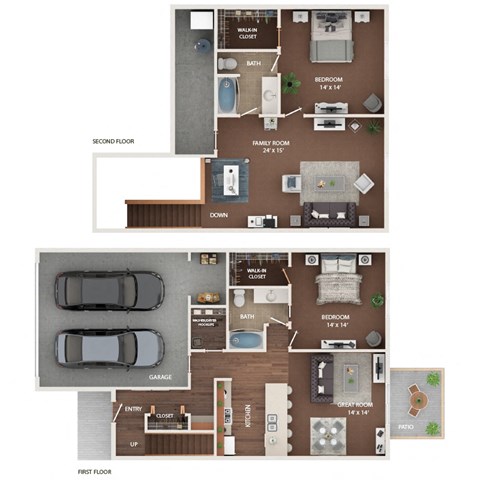 Floor plan for 2 beds, 2 baths, 1680 sqft