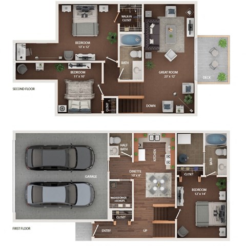 Floor plan for 3 beds, 2.5 baths, 1550 sqft