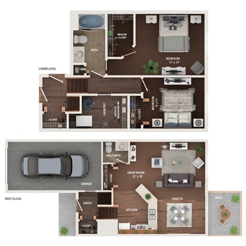 Floor plan for 2 beds, 1.5 baths, 1038 sqft