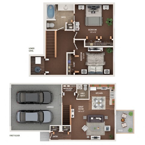 Floor plan for 2 beds, 1.5 baths, 1110 sqft
