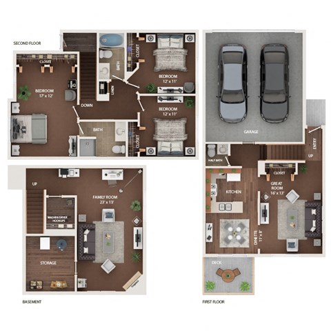 Floor plan for 3 beds, 2.5 baths, 1737 sqft