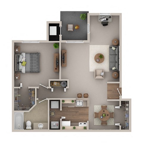 Floor plan for 1 bed, 1 bath, 915 sqft