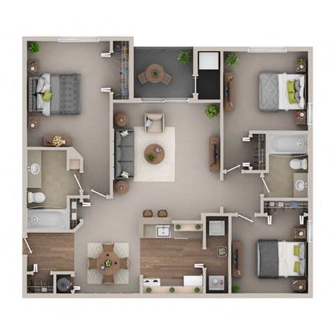 Floor plan for 3 beds, 2 baths, 1216 sqft
