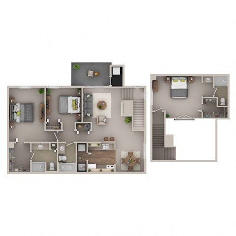 Floor plan for 3 beds, 3 baths, 1216 sqft