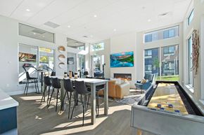 Troy apartment for rent - A room with a pool table and a fireplace.