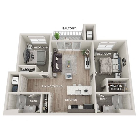 Floor plan for 2 beds, 2 baths, 1062 sqft