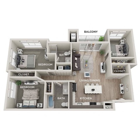 Floor plan for 3 beds, 2 baths, 1218 sqft