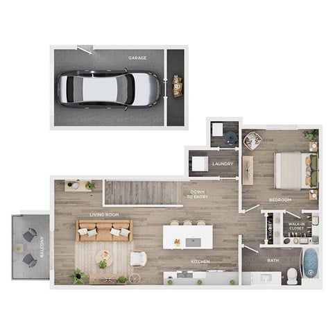 Floor plan for 1 bed, 1 bath, 865 sqft