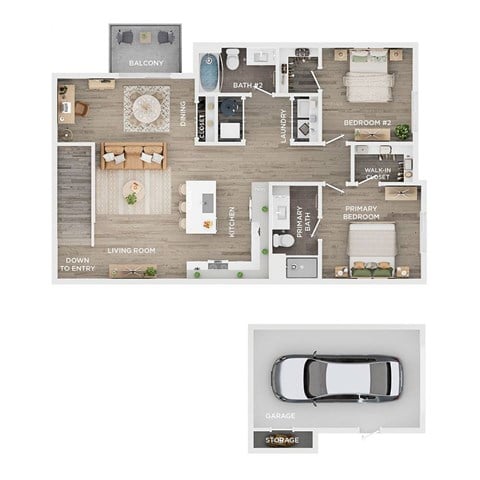Floor plan for 2 beds, 2 baths, 1120 sqft
