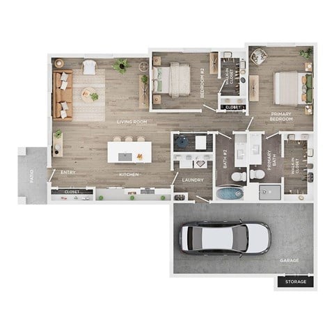 Floor plan for 2 beds, 2 baths, 1214 sqft
