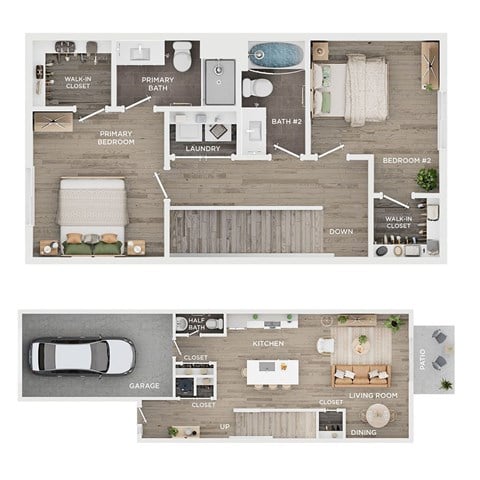 Floor plan for 2 beds, 2.5 baths, 1326 sqft
