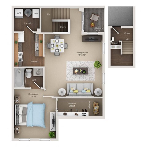 Floor plan for 1 bed, 1 bath, 800 sqft