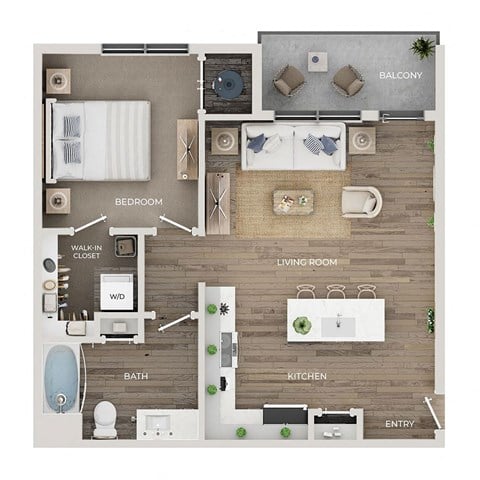 Floor plan for 1 bed, 1 bath, 780 sqft