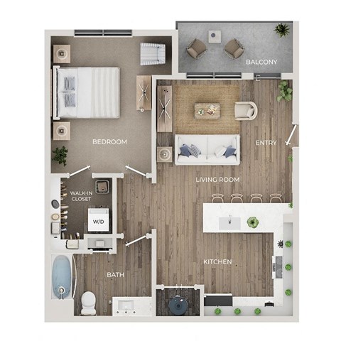 Floor plan for 1 bed, 1 bath, 843 sqft