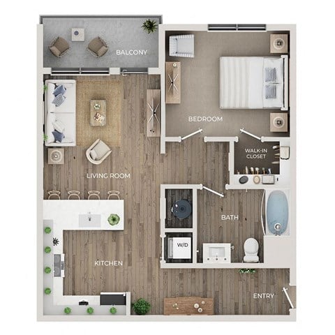 Floor plan for 1 bed, 1 bath, 846 sqft