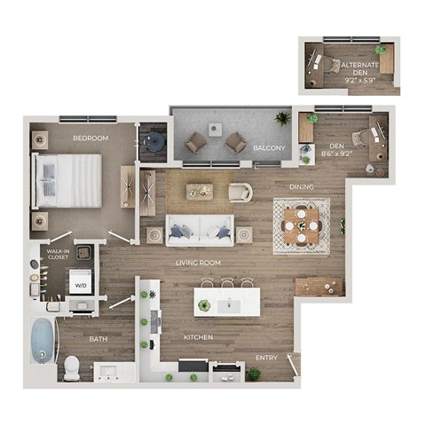 Floor plan for 1 bed, 1 bath, 903 sqft