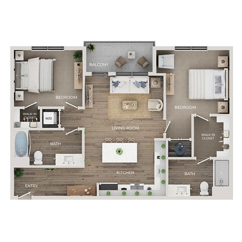 Floor plan for 2 beds, 2 baths, 1113 sqft