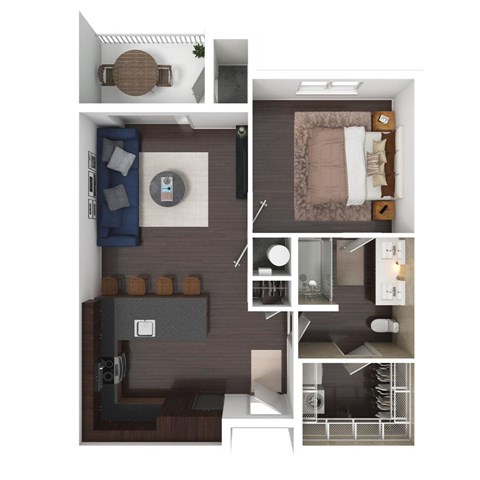 Floor plan for 1 bed, 1 bath, 675 sqft