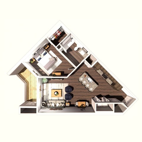 Floor plan for 1 bed, 1 bath, 740 sqft