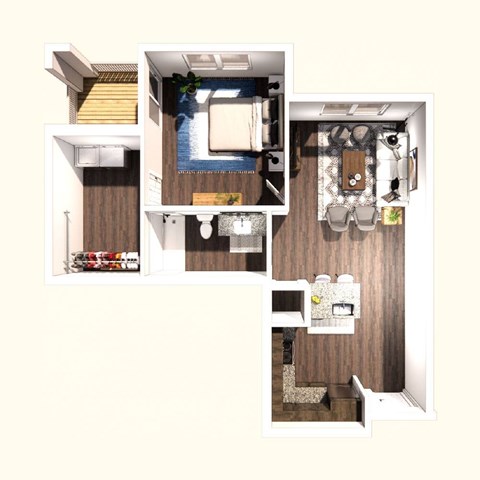 Floor plan for 1 bed, 1 bath, 757 sqft