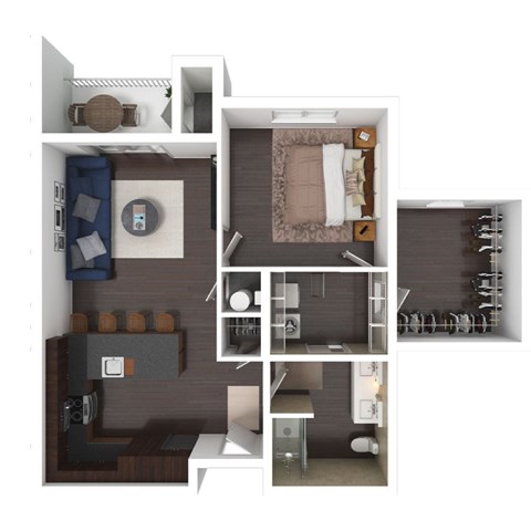 Floor plan for 1 bed, 1 bath, 782 sqft