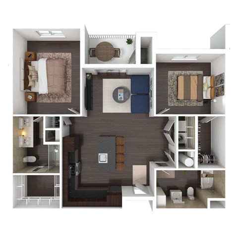 Floor plan for 2 beds, 2 baths, 1084 sqft
