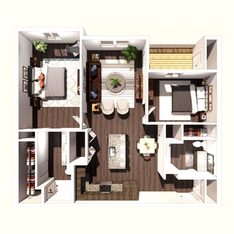 Floor plan for 2 beds, 2 baths, 1113 sqft