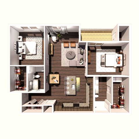 Floor plan for 2 beds, 2 baths, 1245 sqft