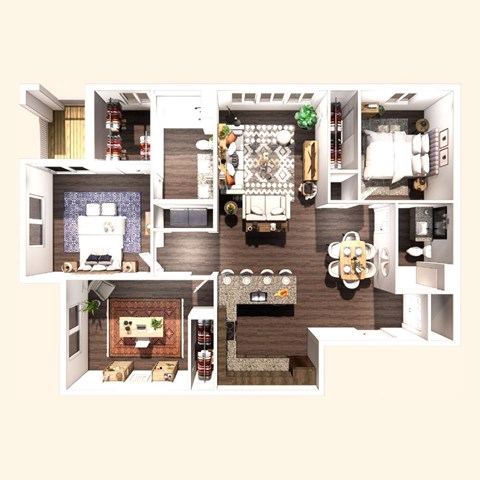 Floor plan for 3 beds, 2 baths, 1386 sqft