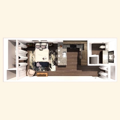 Floor plan for studio, 1 bath, 527 sqft