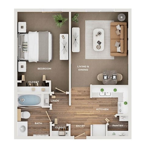 Floor plan for 1 bed, 1 bath, 625 sqft