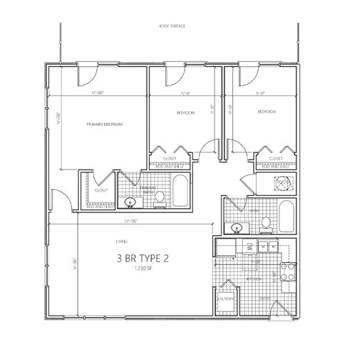 Floor plan for 3 beds, 2 baths, 1145 sqft