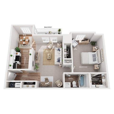 Floor plan for 1 bed, 1 bath, 805 sqft