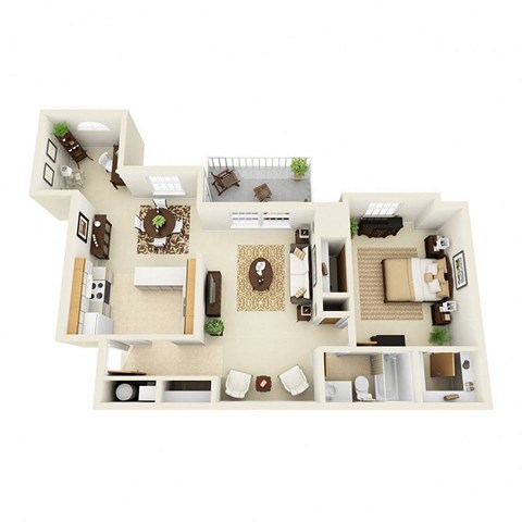 Floor plan for 1 bed, 1 bath, 983 sqft