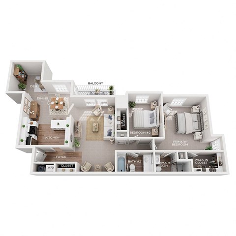 Floor plan for 2 beds, 2 baths, 1151 sqft