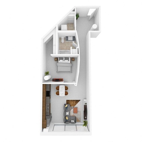 Floor plan for 1 bed, 1 bath, 834 sqft