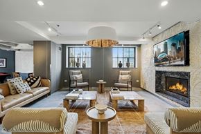 Chicago apartment for rent - A modern living room with a fireplace and a television.