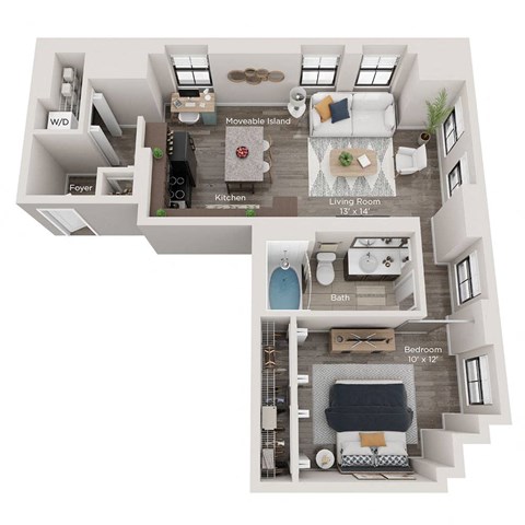 Floor plan for 1 bed, 1 bath, 690 sqft