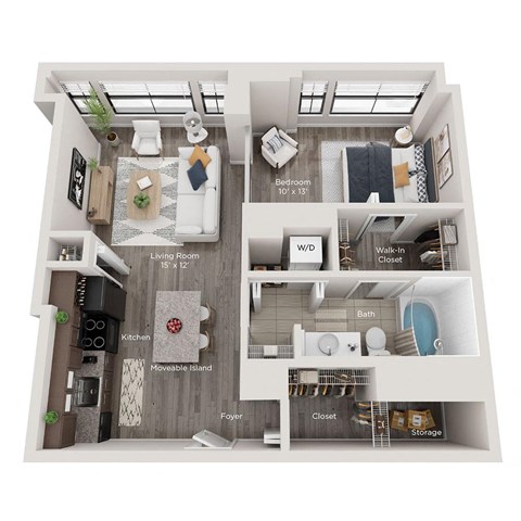 Floor plan for 1 bed, 1 bath, 720 sqft