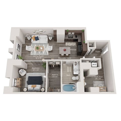 Floor plan for 1 bed, 1 bath, 756 sqft