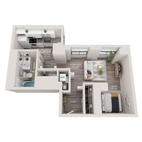 Floor plan for studio, 1 bath, 540 sqft