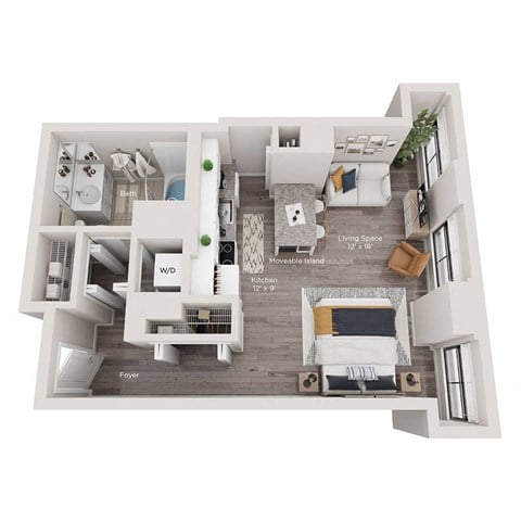 Floor plan for studio, 1 bath, 522 sqft