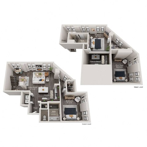 Floor plan for 2 beds, 2 baths, 1129 sqft