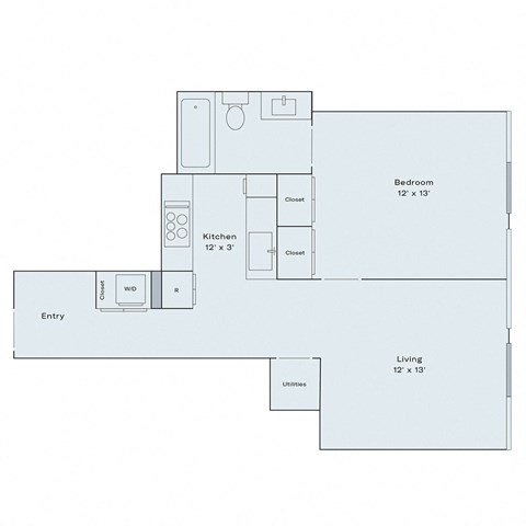 Floor plan for 1 bed, 1 bath, 620 sqft