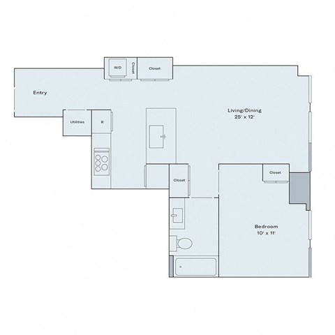 Floor plan for 1 bed, 1 bath, 641 sqft