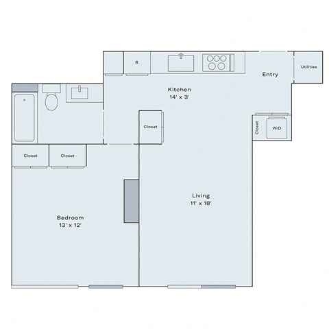 Floor plan for 1 bed, 1 bath, 660 sqft