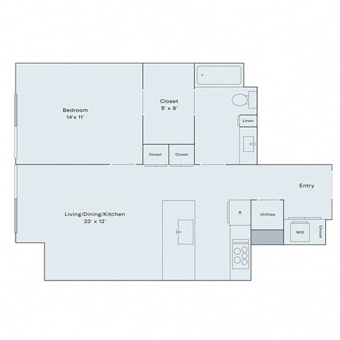 Floor plan for 1 bed, 1 bath, 713 sqft
