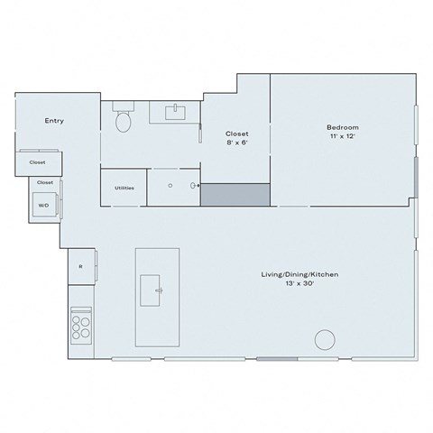 Floor plan for 1 bed, 1 bath, 792 sqft