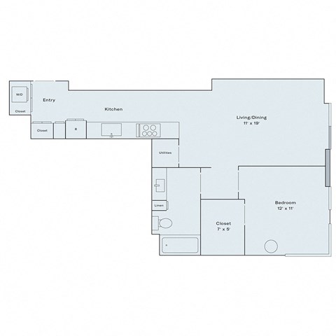Floor plan for 1 bed, 1 bath, 731 sqft