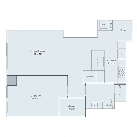 Floor plan for 1 bed, 1 bath, 829 sqft